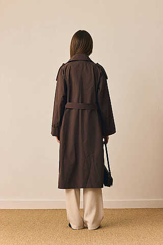 Gold Düğmeli Trençkot Kahverengi - 8