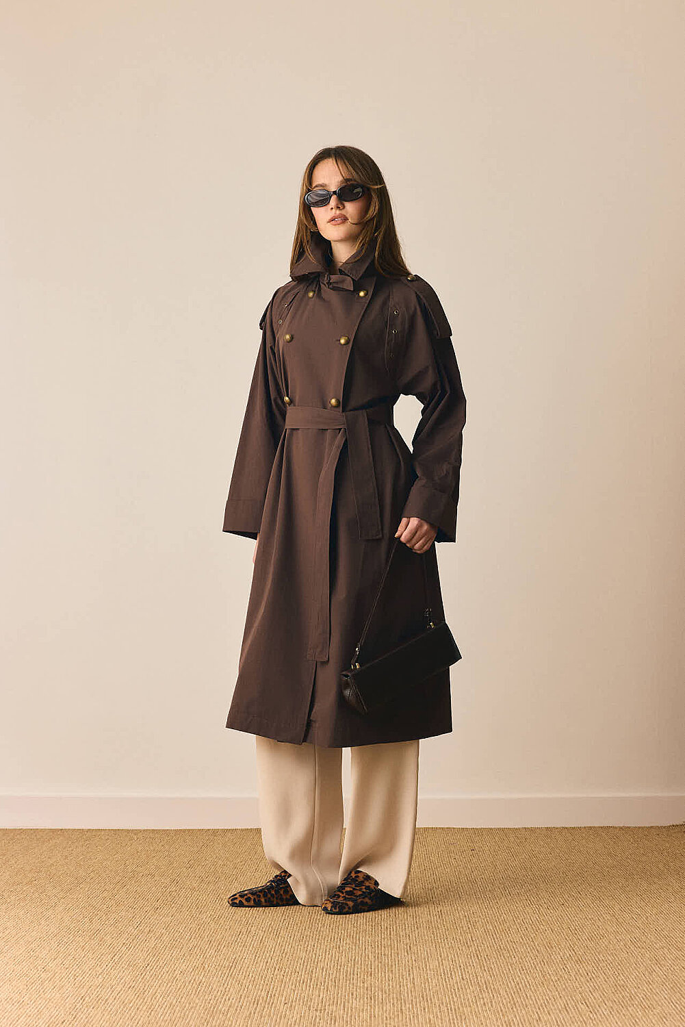 Gold Düğmeli Trençkot Kahverengi - 2