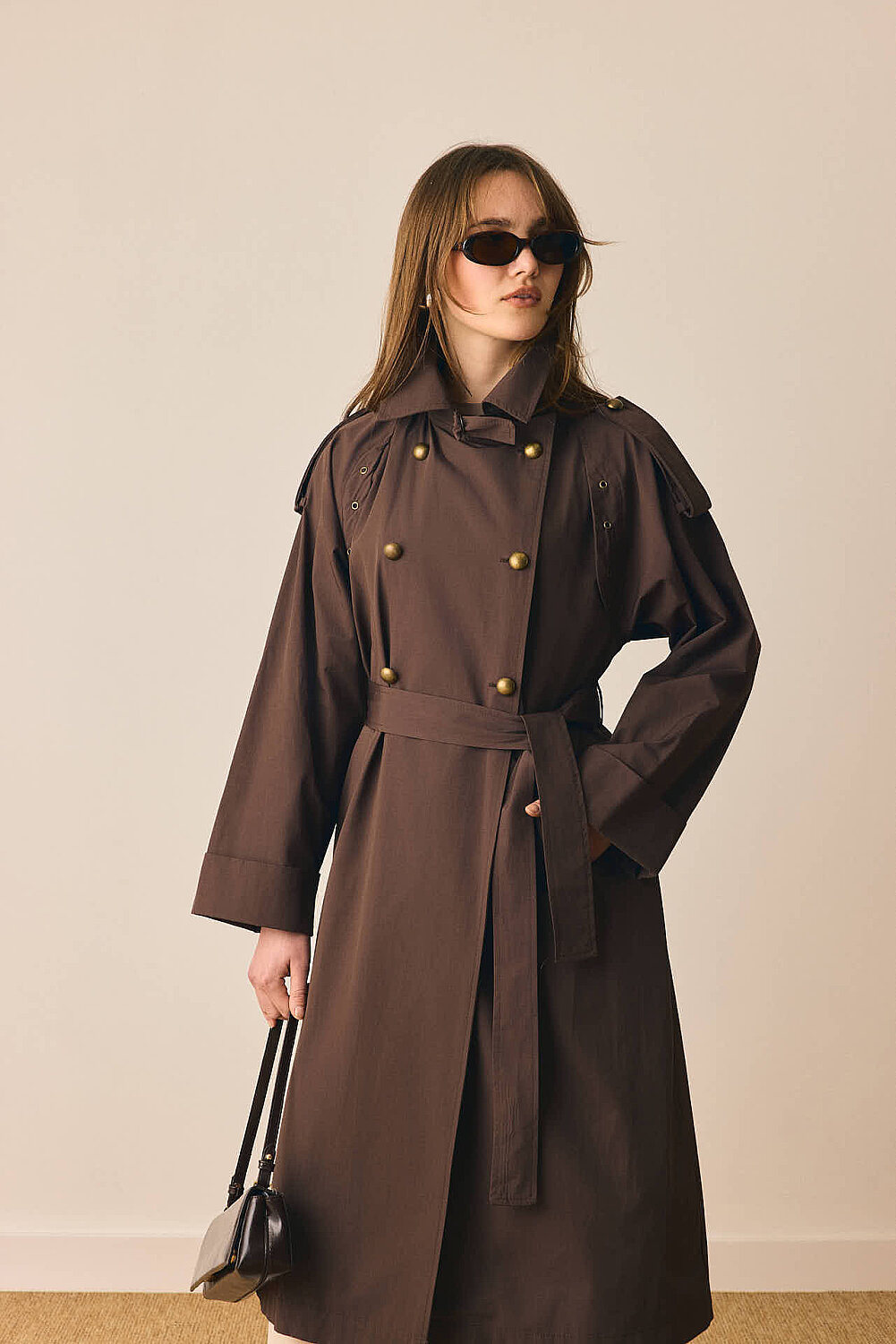 Gold Düğmeli Trençkot Kahverengi - 7