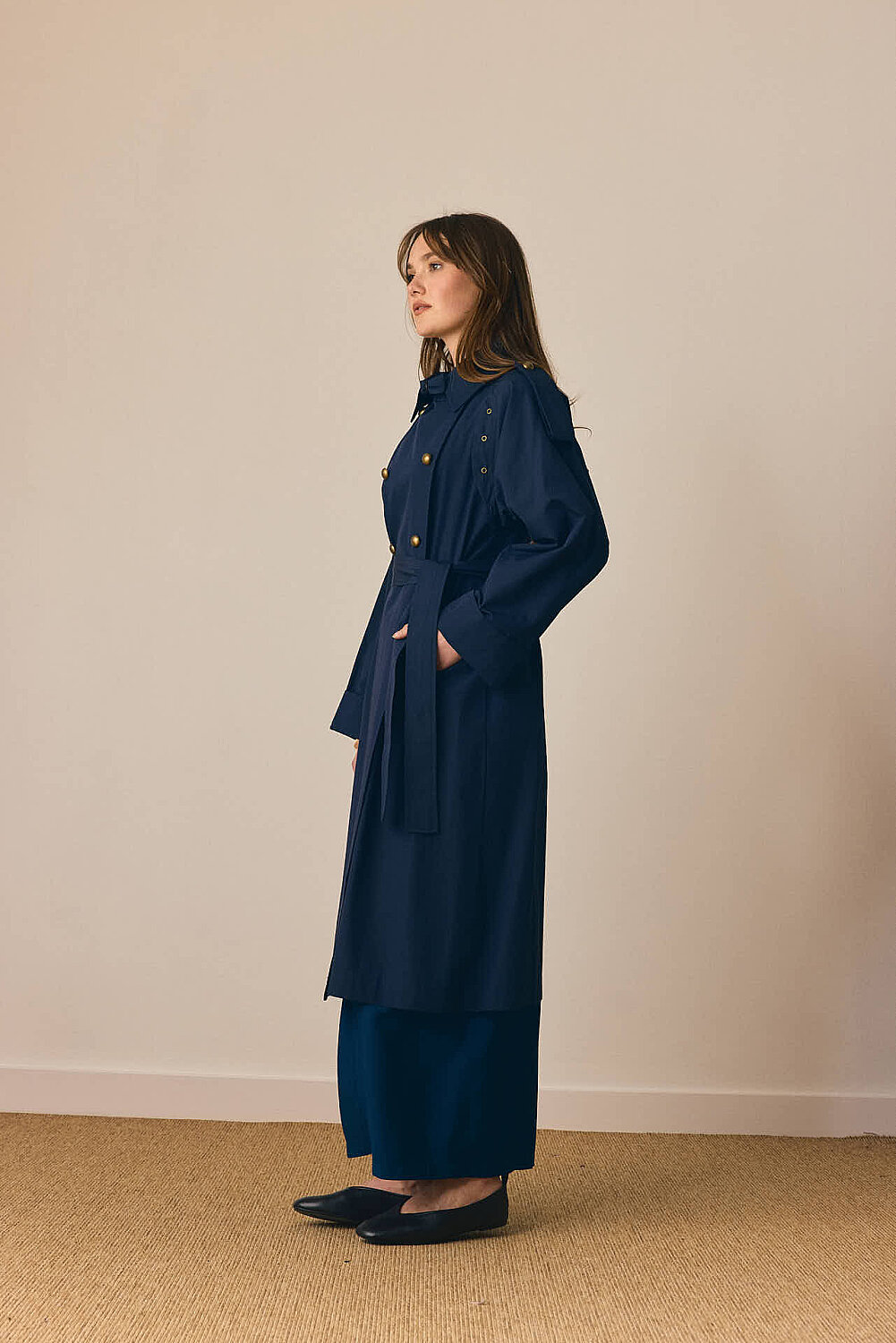 Gold Düğmeli Trençkot Lacivert - 4