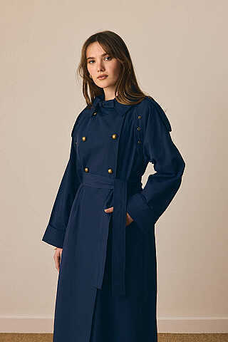 Gold Düğmeli Trençkot Lacivert - 1