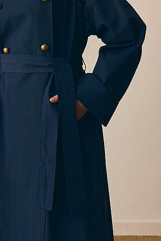 Gold Düğmeli Trençkot Lacivert - 5