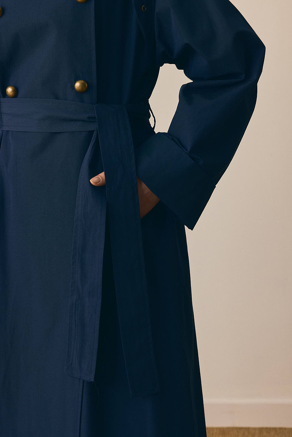 Gold Düğmeli Trençkot Lacivert - 5