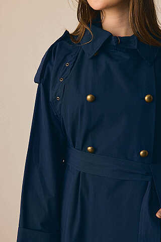 Gold Düğmeli Trençkot Lacivert - 3