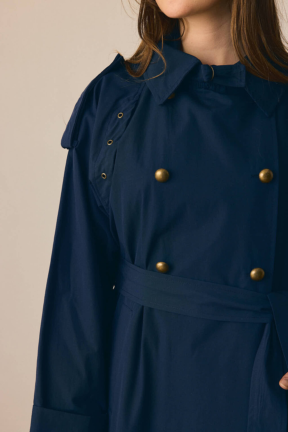 Gold Düğmeli Trençkot Lacivert - 3