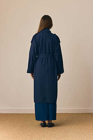 Gold Düğmeli Trençkot Lacivert - 7