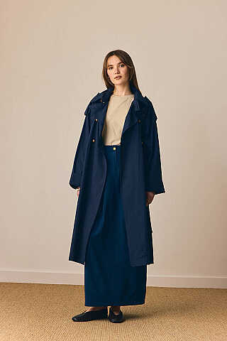 Gold Düğmeli Trençkot Lacivert - 6