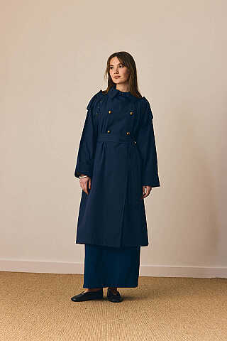 Gold Düğmeli Trençkot Lacivert - 2