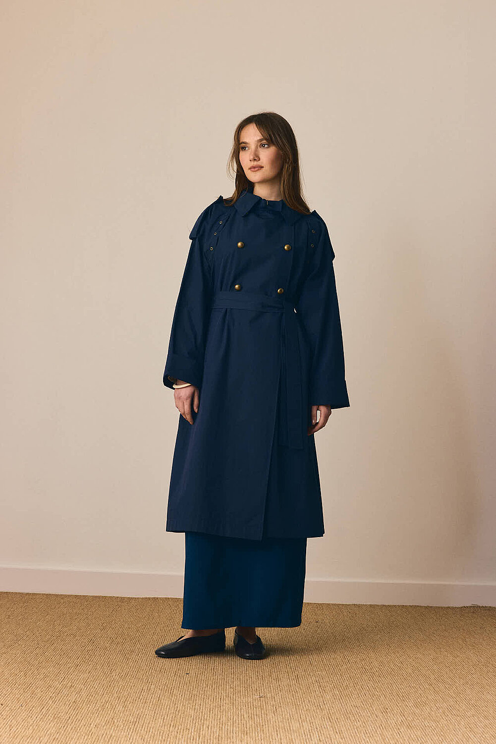 Gold Düğmeli Trençkot Lacivert - 2