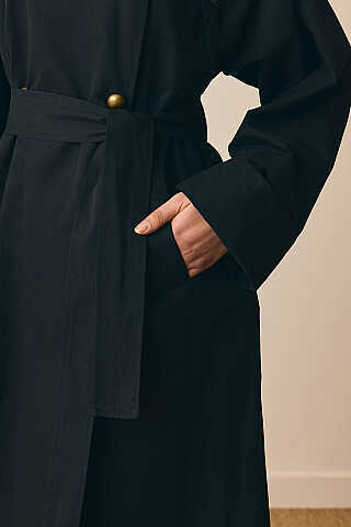 Gold Düğmeli Trençkot Siyah - 2