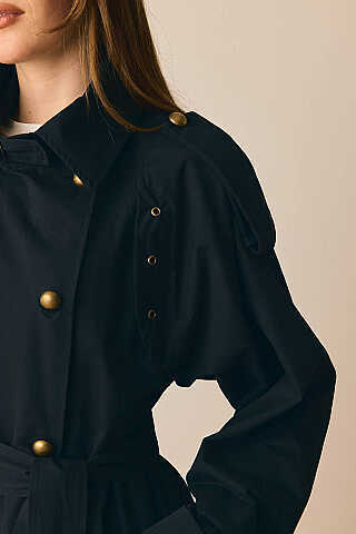 Gold Düğmeli Trençkot Siyah - 4