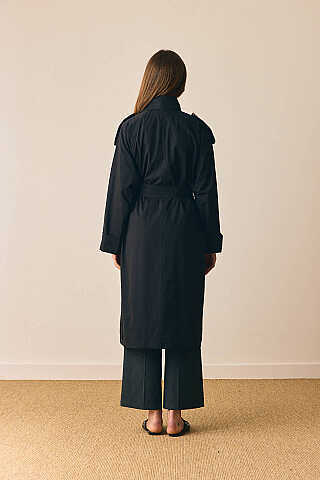 Gold Düğmeli Trençkot Siyah - 8