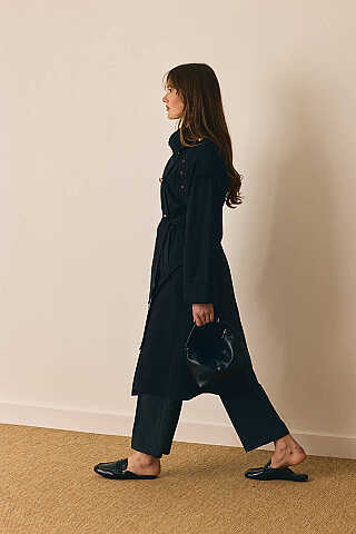 Gold Düğmeli Trençkot Siyah - 7