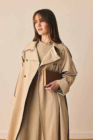 Gold Düğmeli Trençkot Taş - 1