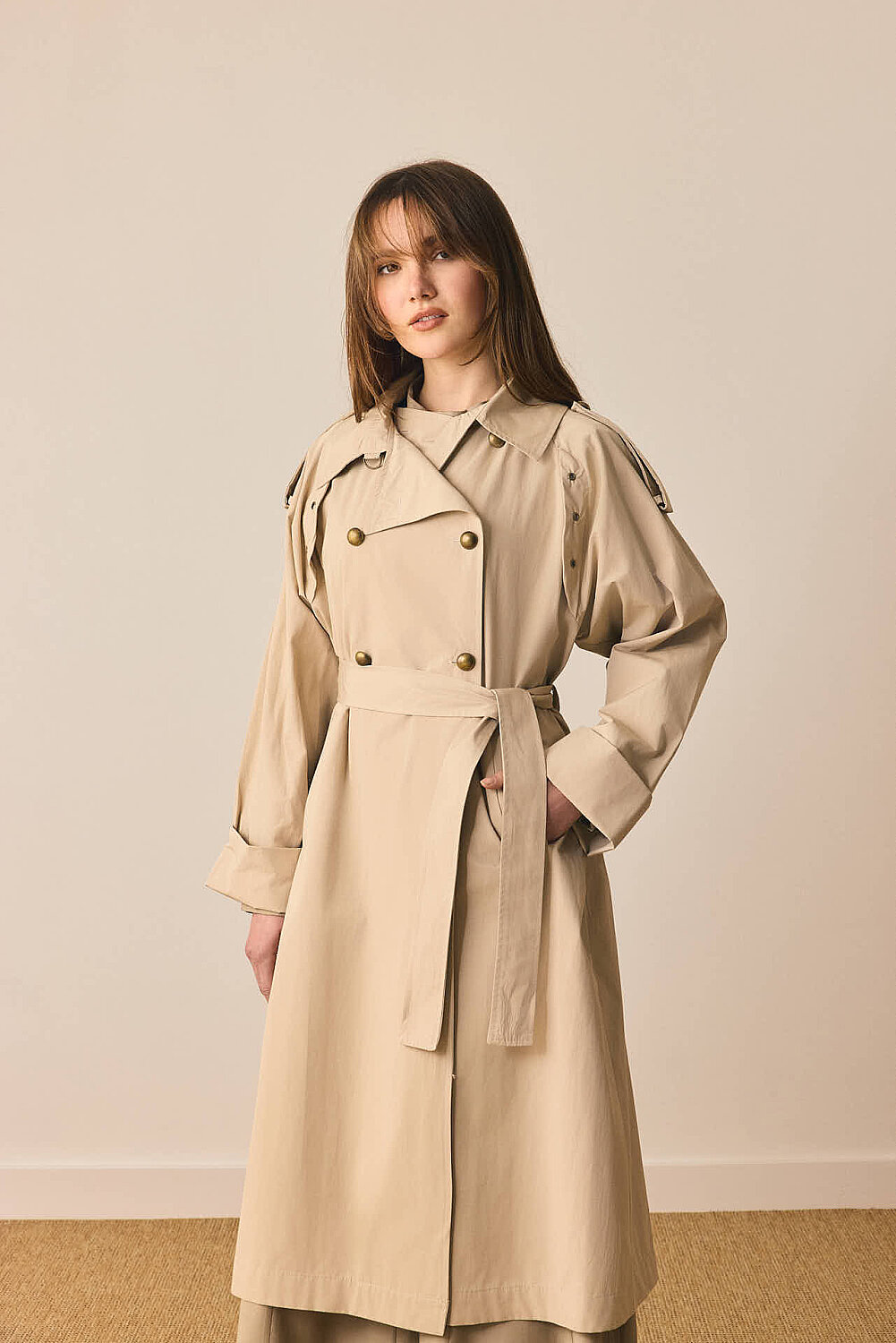 Gold Düğmeli Trençkot Taş - 4