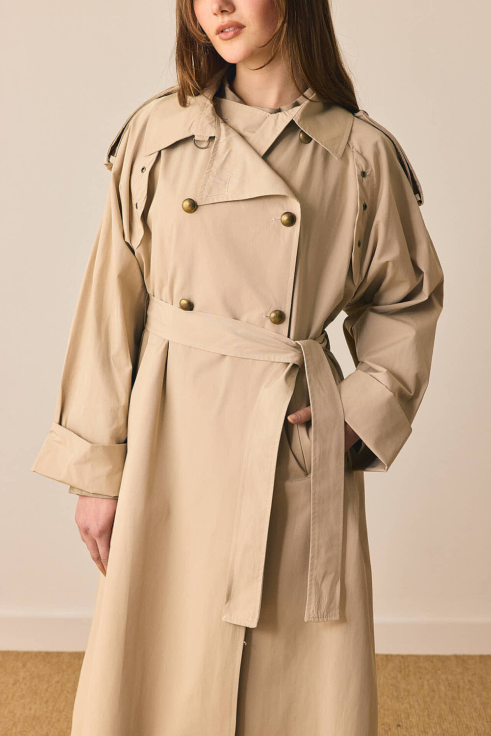 Gold Düğmeli Trençkot Taş - 5