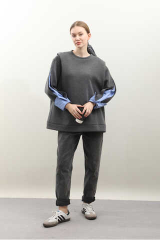Gömlek Detaylı Sweat Antrasit - 2