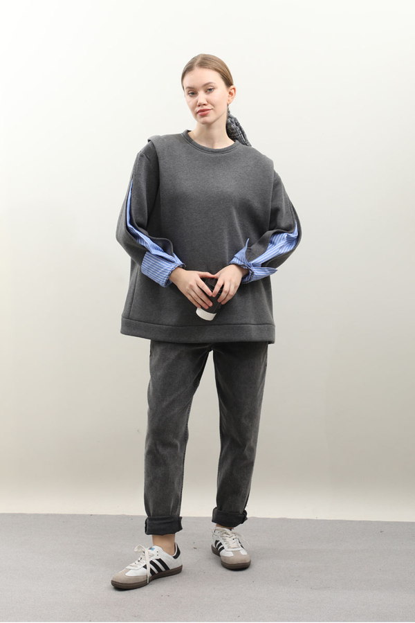 Gömlek Detaylı Sweat Antrasit - 2