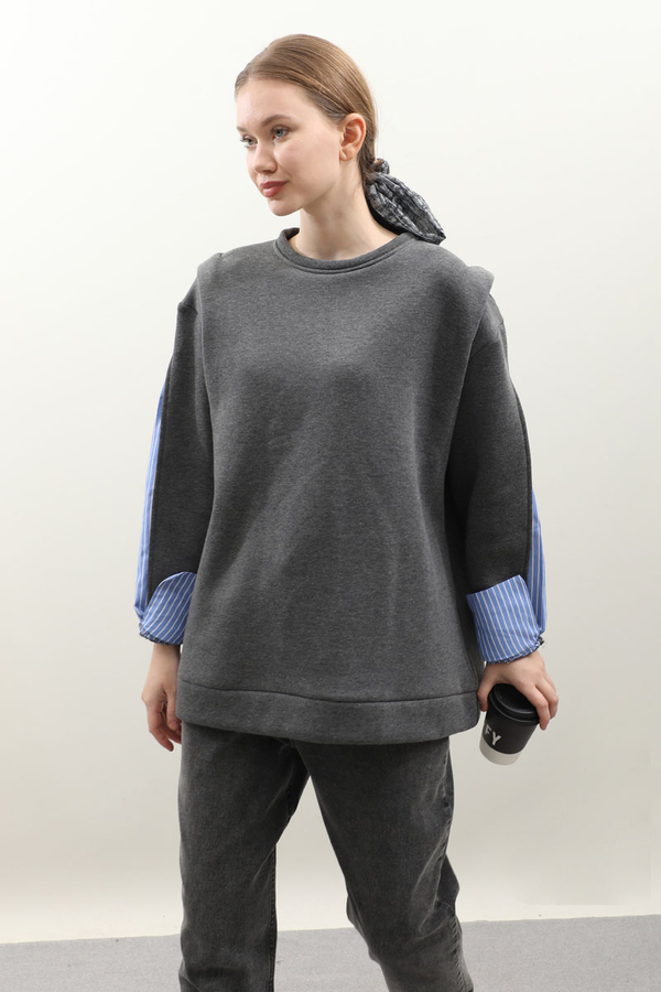 Gömlek Detaylı Sweat Antrasit - 1