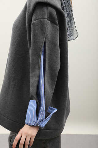 Gömlek Detaylı Sweat Antrasit - 4