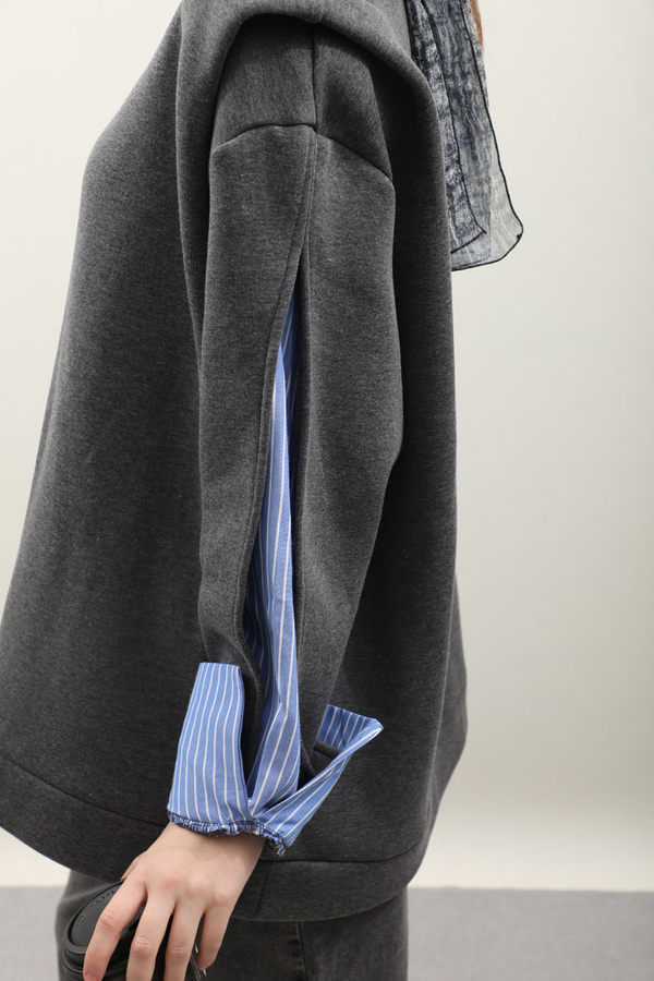 Gömlek Detaylı Sweat Antrasit - 4