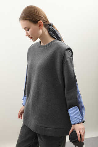 Gömlek Detaylı Sweat Antrasit - 5