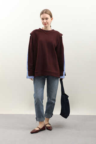 Gömlek Detaylı Sweat Bordo - 2