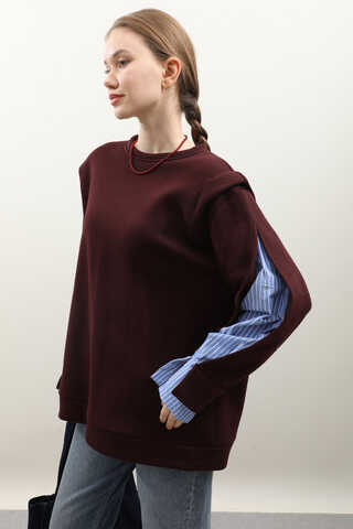 Gömlek Detaylı Sweat Bordo - 3