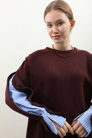 Gömlek Detaylı Sweat Bordo - 4