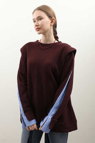 Gömlek Detaylı Sweat Bordo - 1