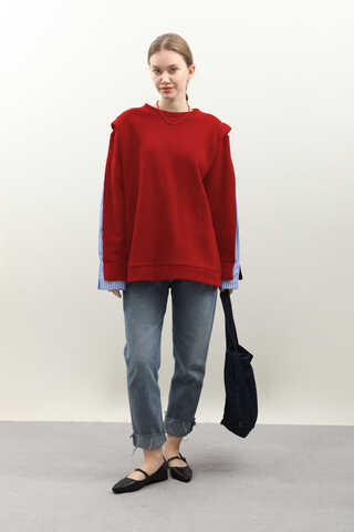 Gömlek Detaylı Sweat Kırmızı - 1