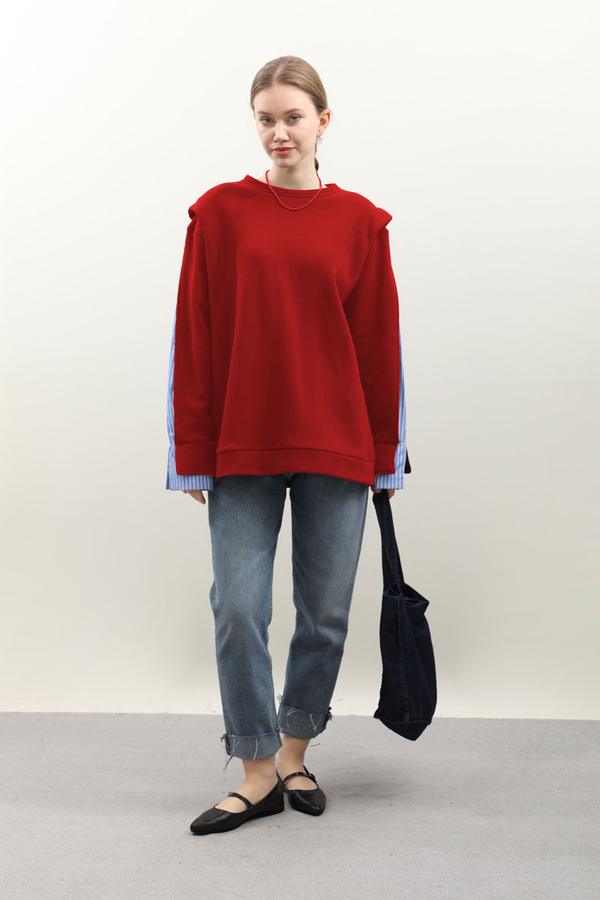 Gömlek Detaylı Sweat Kırmızı - 1