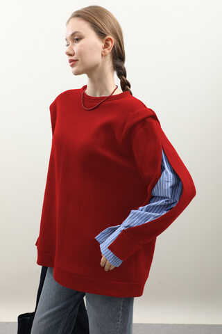 Gömlek Detaylı Sweat Kırmızı - 2