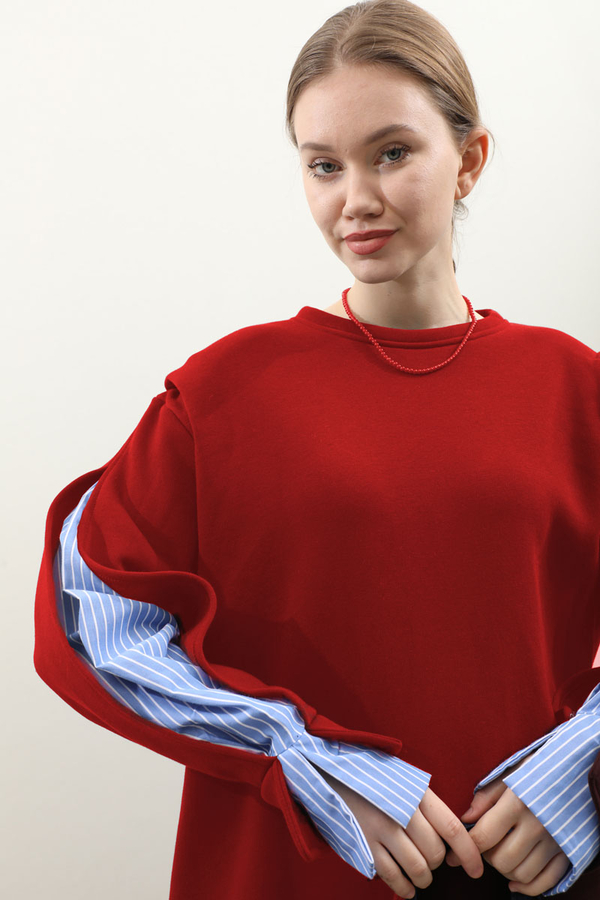 Gömlek Detaylı Sweat Kırmızı - 3