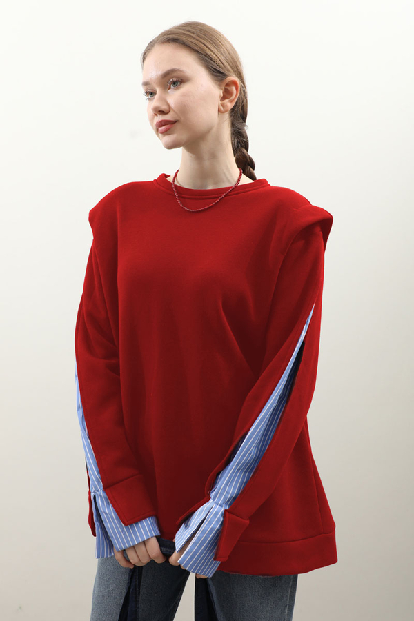 Gömlek Detaylı Sweat Kırmızı - 4