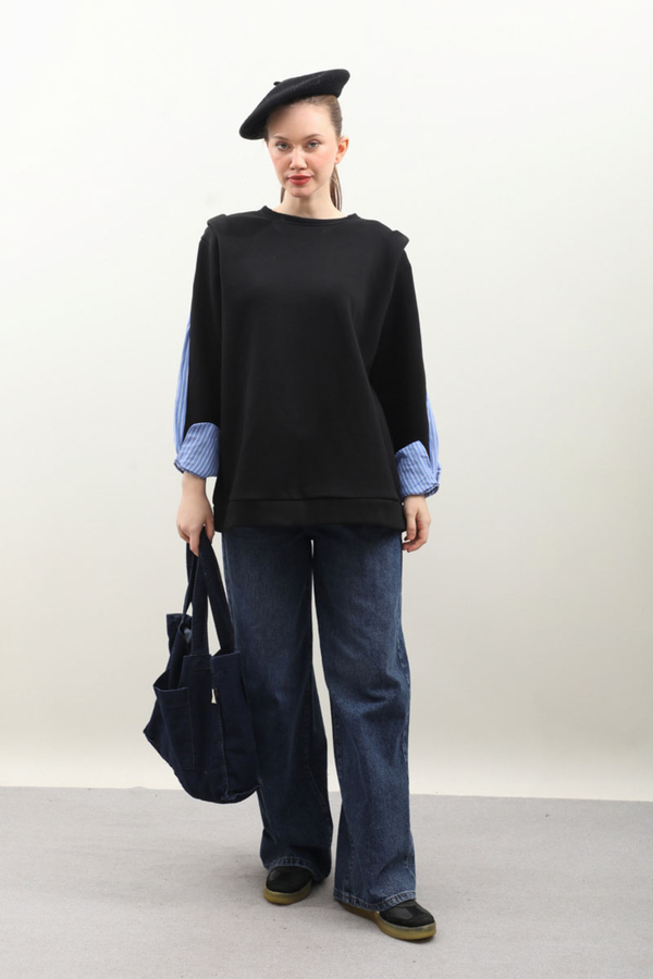 Gömlek Detaylı Sweat Siyah - 2