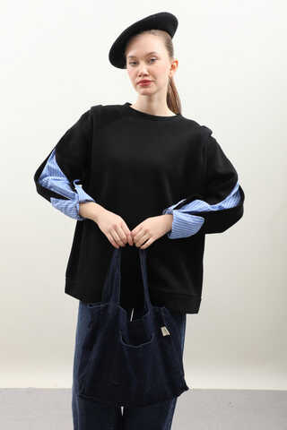 Gömlek Detaylı Sweat Siyah - 3
