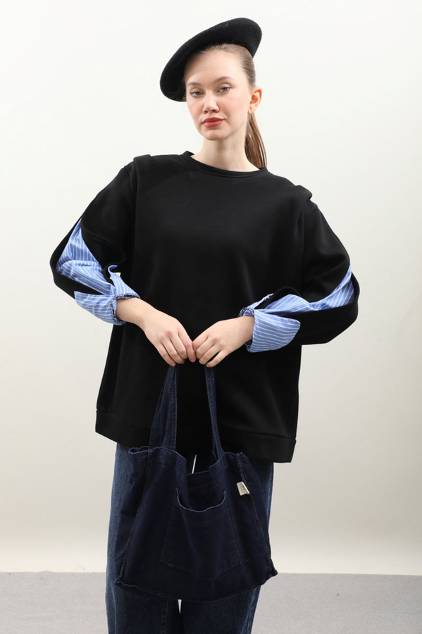 Gömlek Detaylı Sweat Siyah - 3