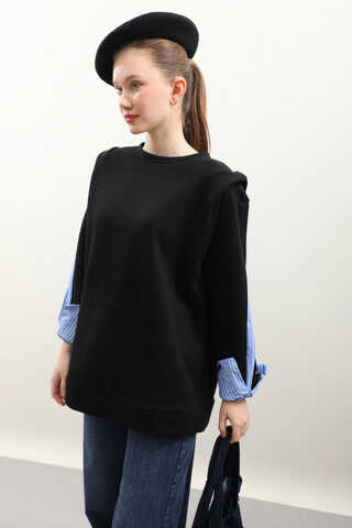 Gömlek Detaylı Sweat Siyah - 4