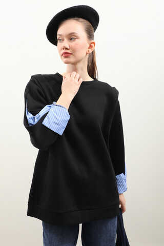 Gömlek Detaylı Sweat Siyah - 5