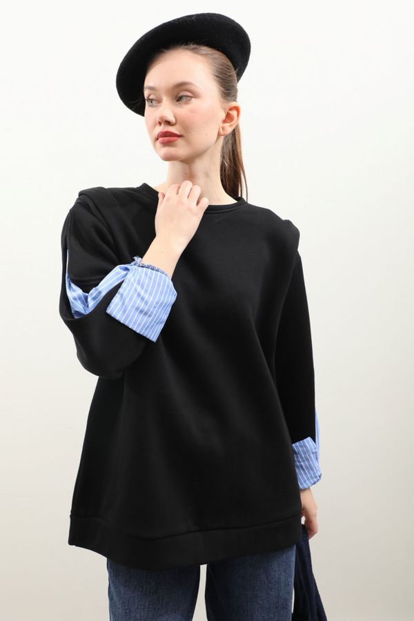 Gömlek Detaylı Sweat Siyah - 5