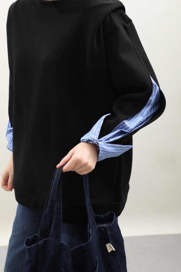 Gömlek Detaylı Sweat Siyah - 1