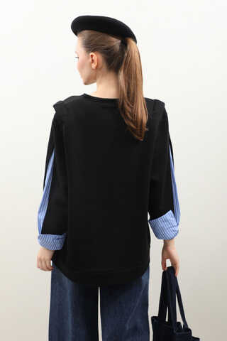 Gömlek Detaylı Sweat Siyah - 6