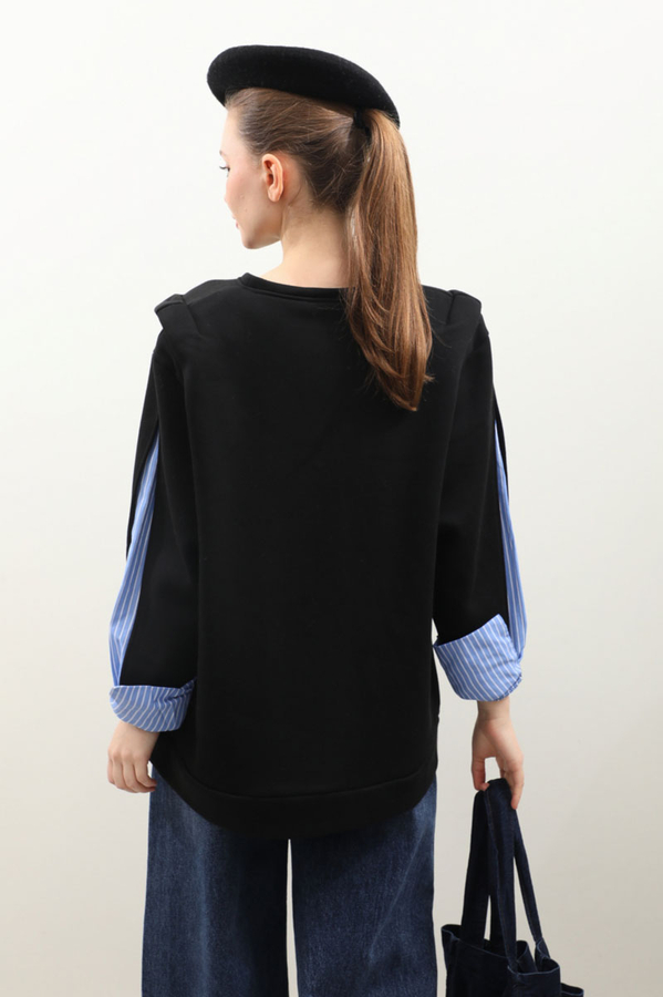 Gömlek Detaylı Sweat Siyah - 6