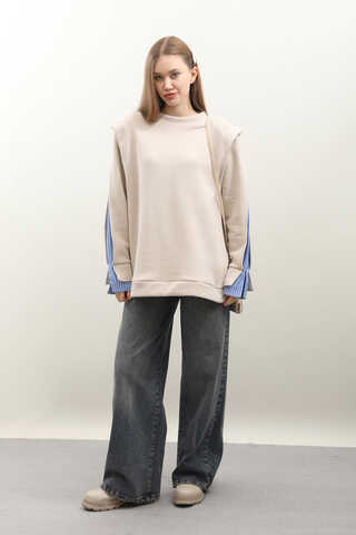 Gömlek Detaylı Sweat Taş - 1