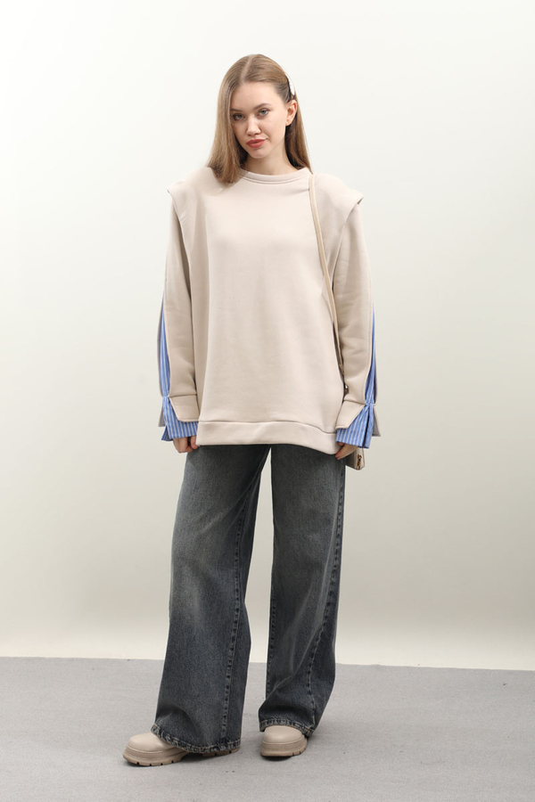 Gömlek Detaylı Sweat Taş - 1