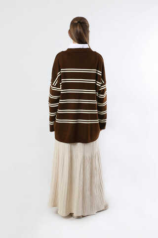 Gömlek Yaka Çizgili Triko Kazak Kahve - 6