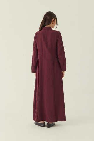 Gömlek Yaka Dantelli Elbise Bordo - 2