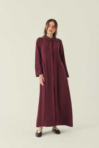 Gömlek Yaka Dantelli Elbise Bordo - 3