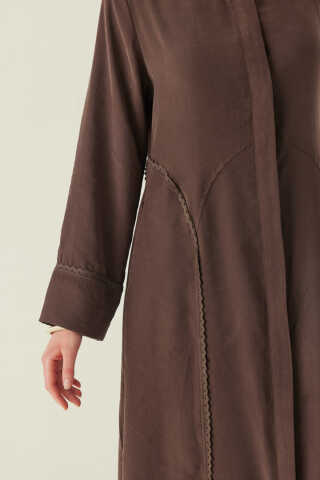 Gömlek Yaka Dantelli Elbise Kahverengi - 2